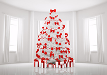 دانلود عکس درخت زیبای کریسمس در اتاق 3بعدی