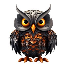 PNG جغد کارتونی مشکی طلایی