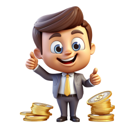 عکس PNG مرد تاجر پولدار با سکه های طلایی