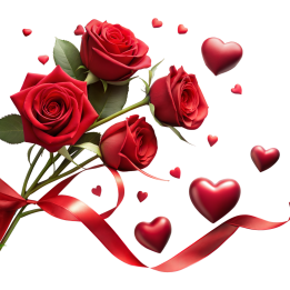 عکس png گل های رز قرمز و قلب های عاشقانه