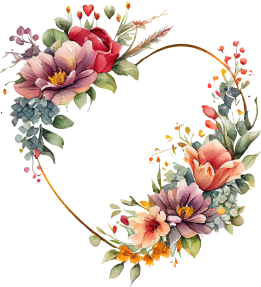 فریم عکس PNG قلبی با گل های زیبای آبرنگی