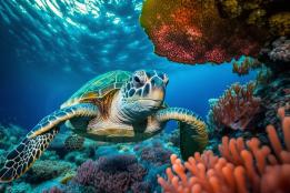 عکس شنا کردن لاک پشت در زیر آب های اقیانوس