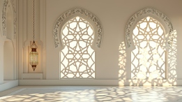 عکس بک گراند مذهبی اسلامی نمای داخلی مسجد و فانوس