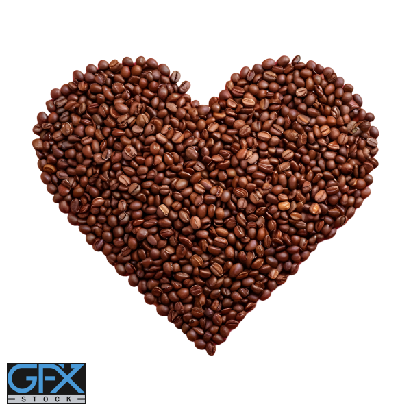 عکس PNG دانه های قهوه به شکل قلب با کیفیت بالا