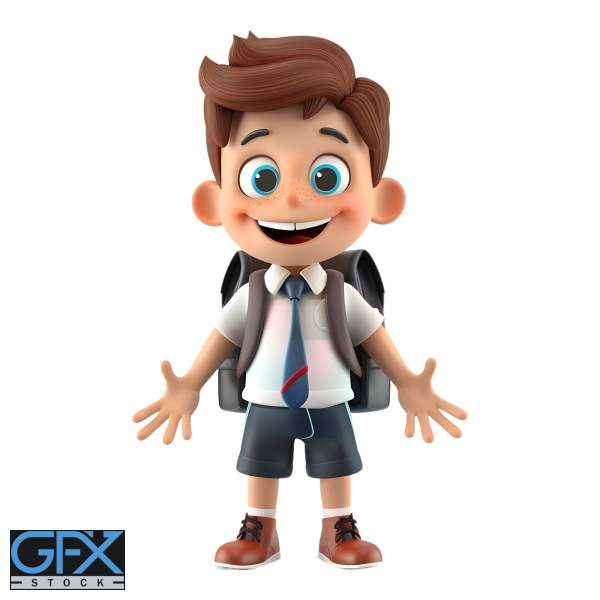دانلود کاراکتر PNG دانش آموز کارتونی خوشحال