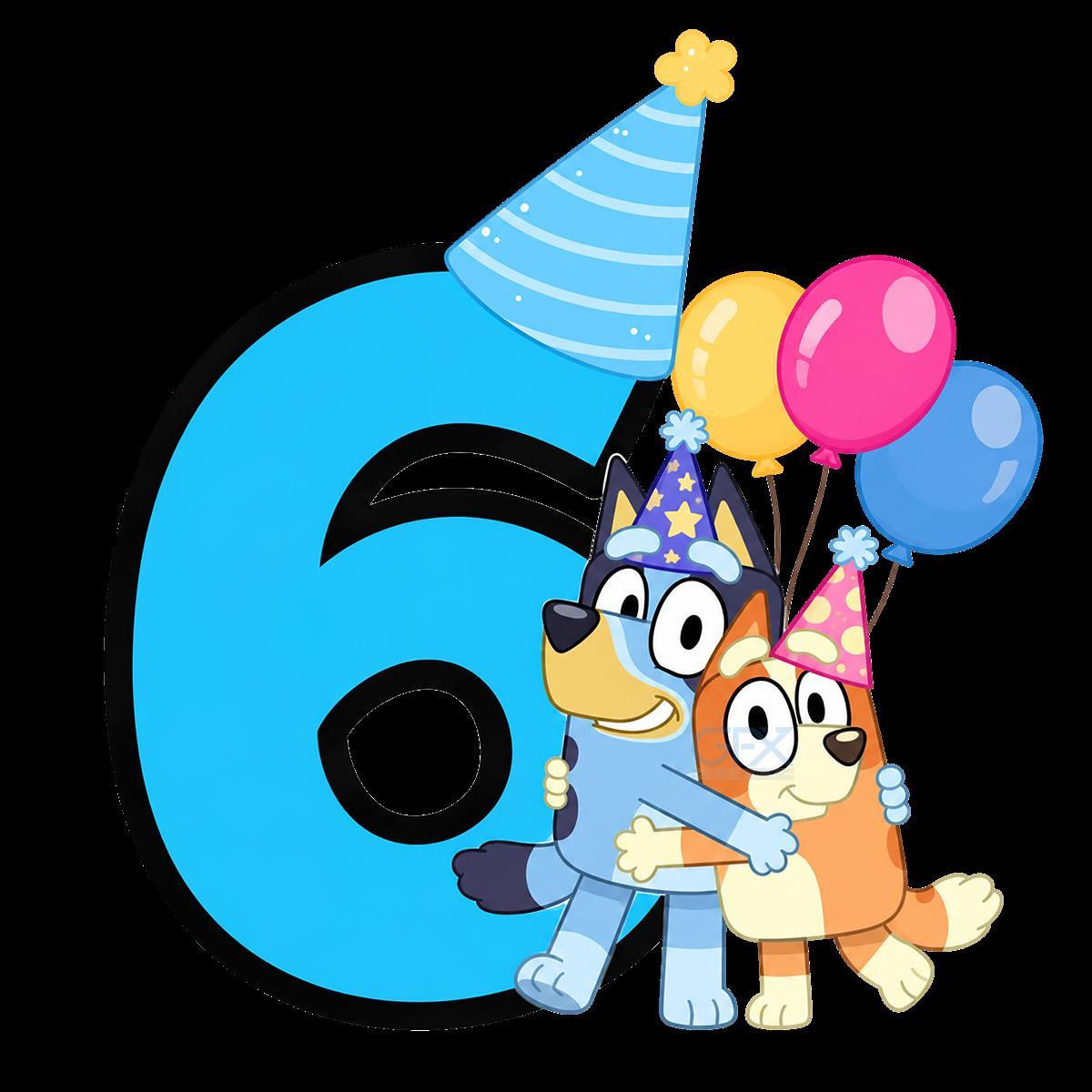 عکس تولد بلوئی Bluey 6th Birthday PNG