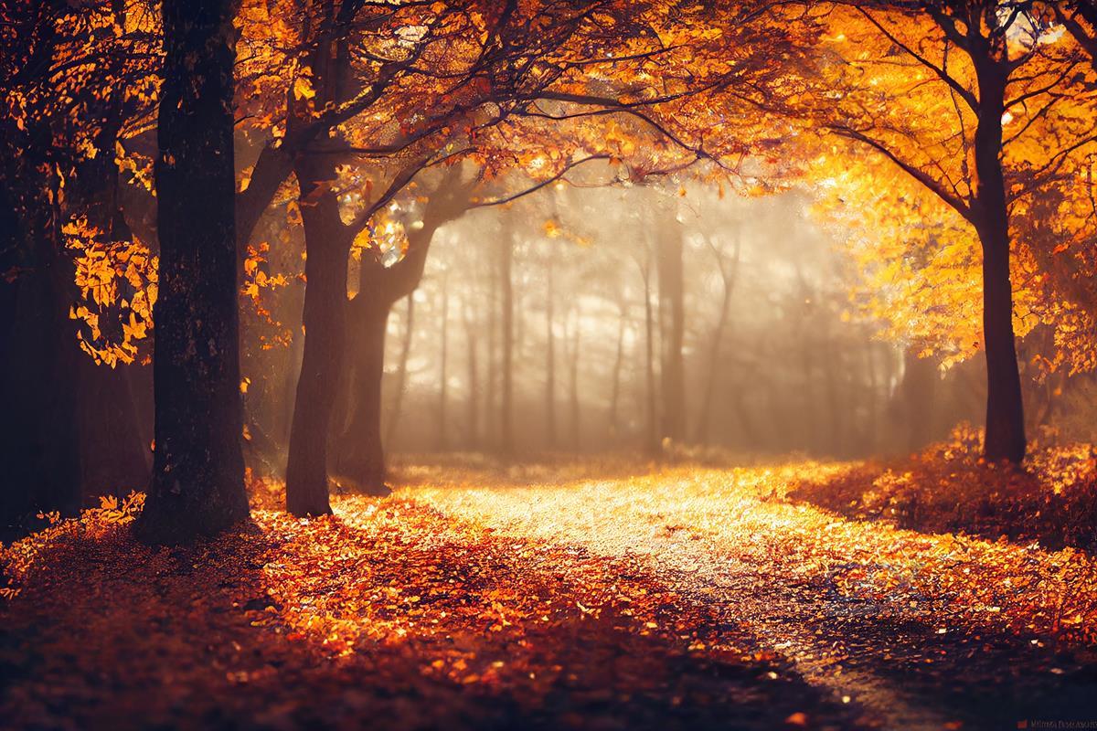 عکس جنگل پاییزی طلایی Golden Autumn Forest Pathway
