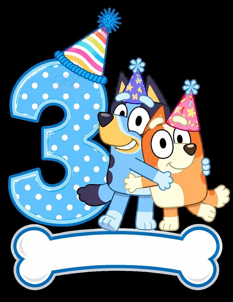 عکس دوربری تولد ۳ سالگی بلوئی Bluey Birthday PNG