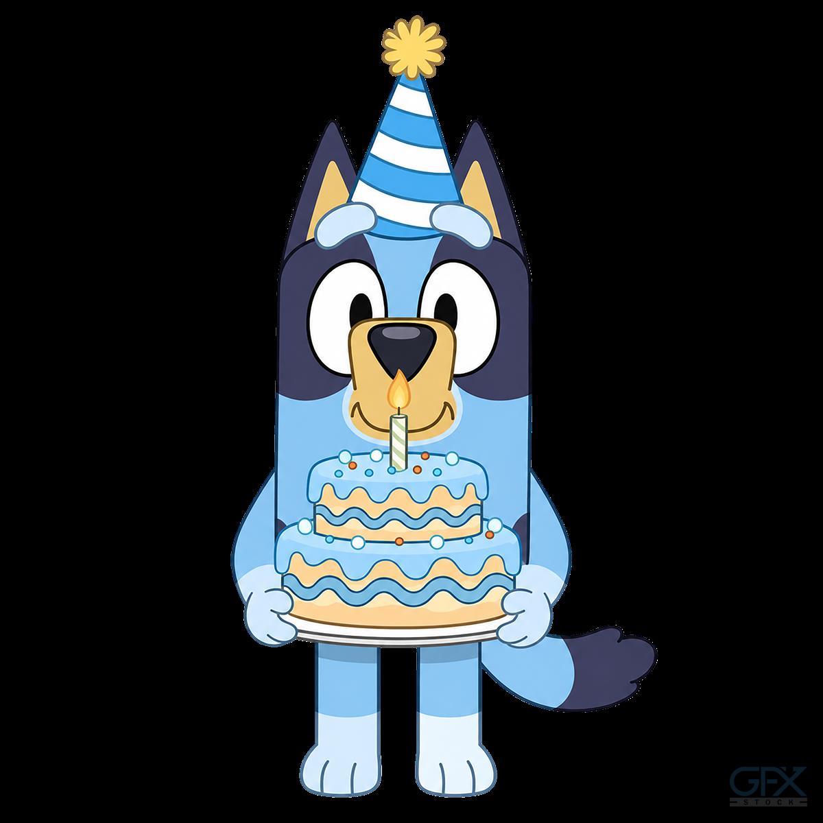 عکس بلویی با کیک تولد Bluey Birthday Cake PNG