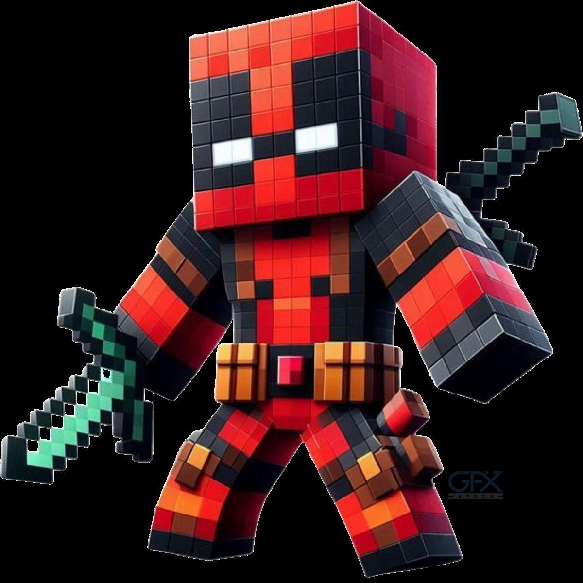 عکس ددپول ماینکرافت Minecraft Deadpool PNG