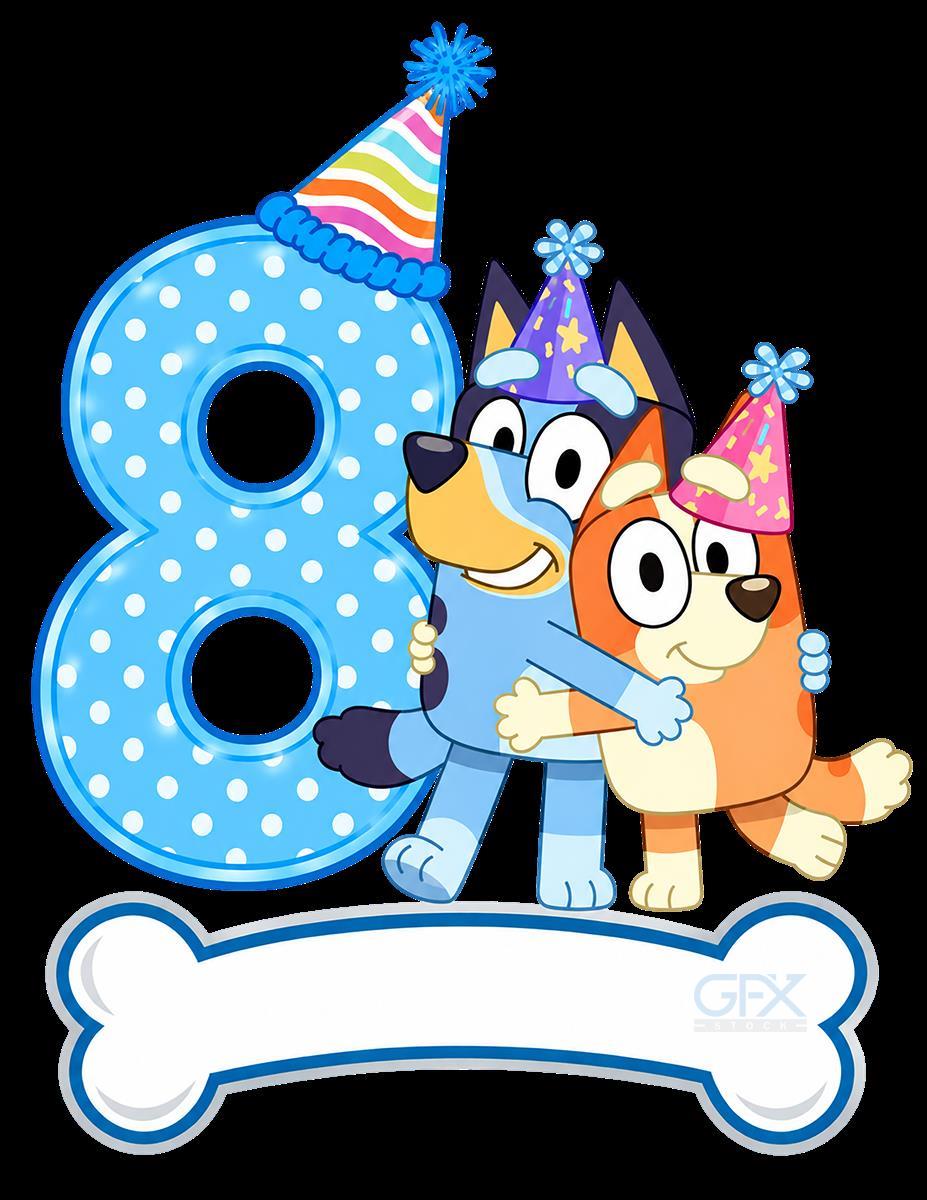 طرح تولد بلویی Bluey 8th Birthday PNG دوربری