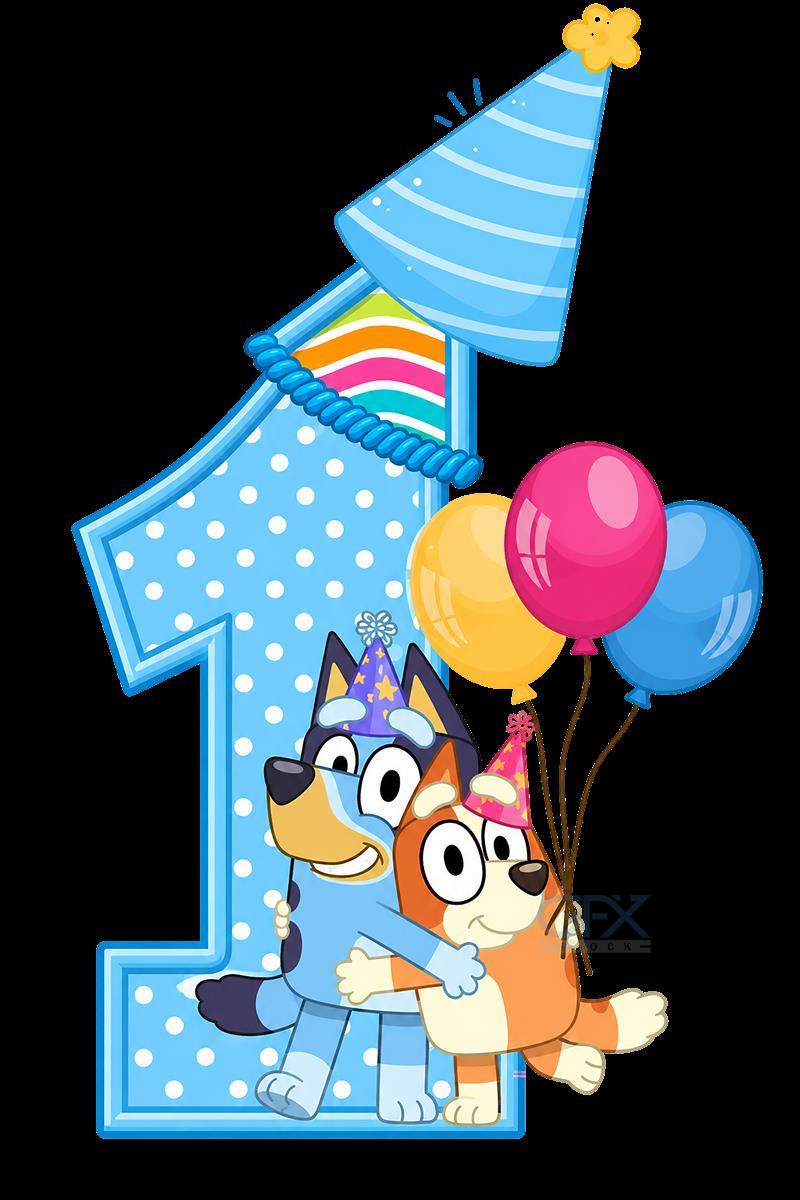 طرح تولد Bluey Birthday Number 1 PNG دوربری شده