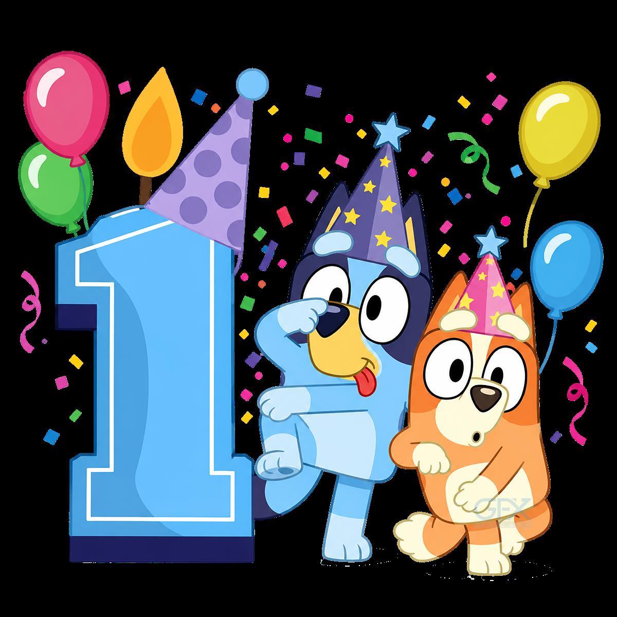 طرح تولد یک سالگی Bluey 1st Birthday PNG