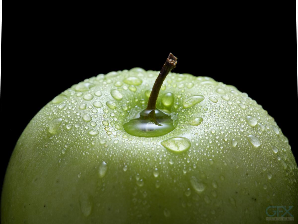 عکس ماکرو Green Apple با قطرات شبنم Fresh Fruit