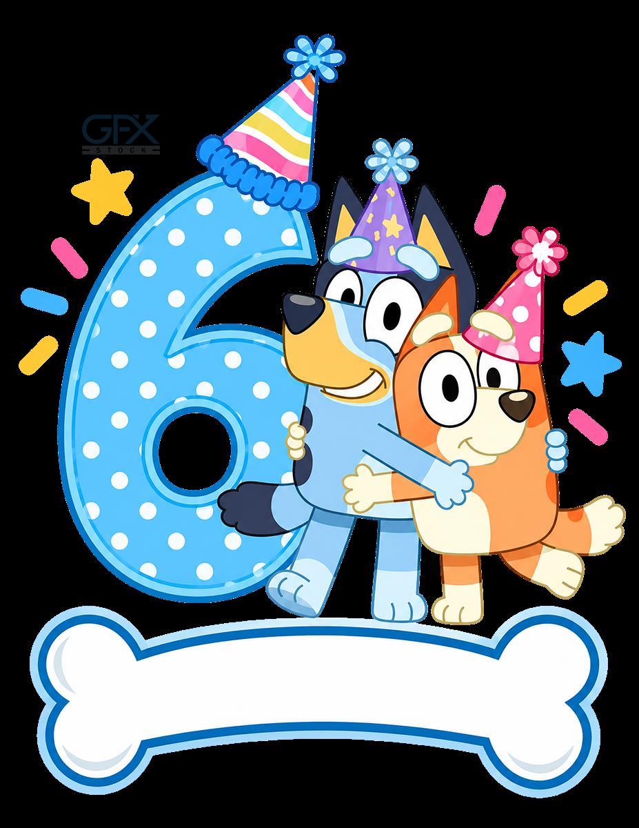 طرح تولد ۶ سالگی Bluey Birthday PNG Clipart