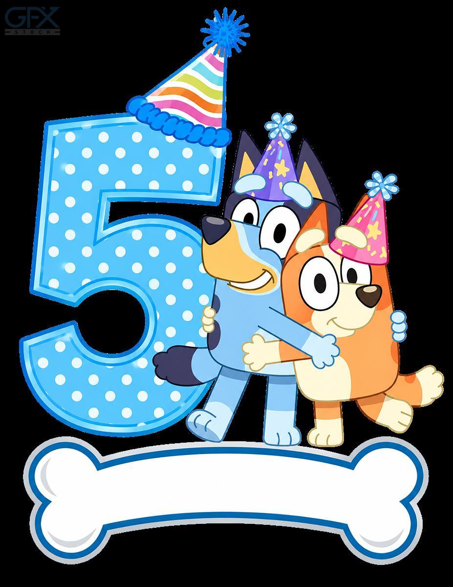 طرح تولد بلویی Bluey Birthday 5 Years PNG