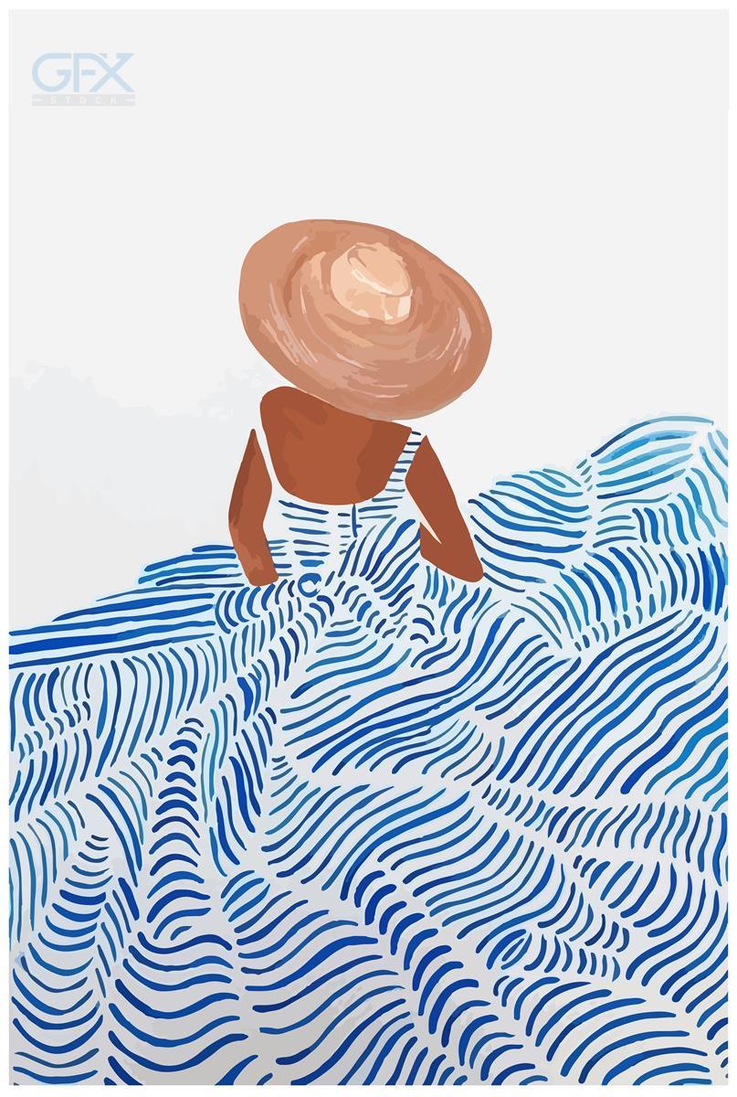 پوستر زن تابستانی Summer Woman Blue Waves