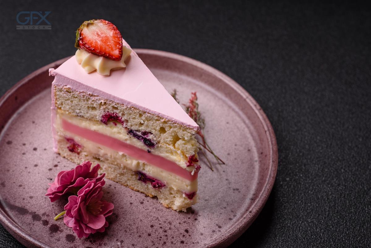 کیک صورتی Pink Cake با توت‌فرنگی Strawberry - Dessert