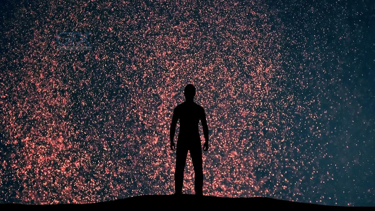 سایه انسان در کهکشان Orange Galaxy - Dream Background